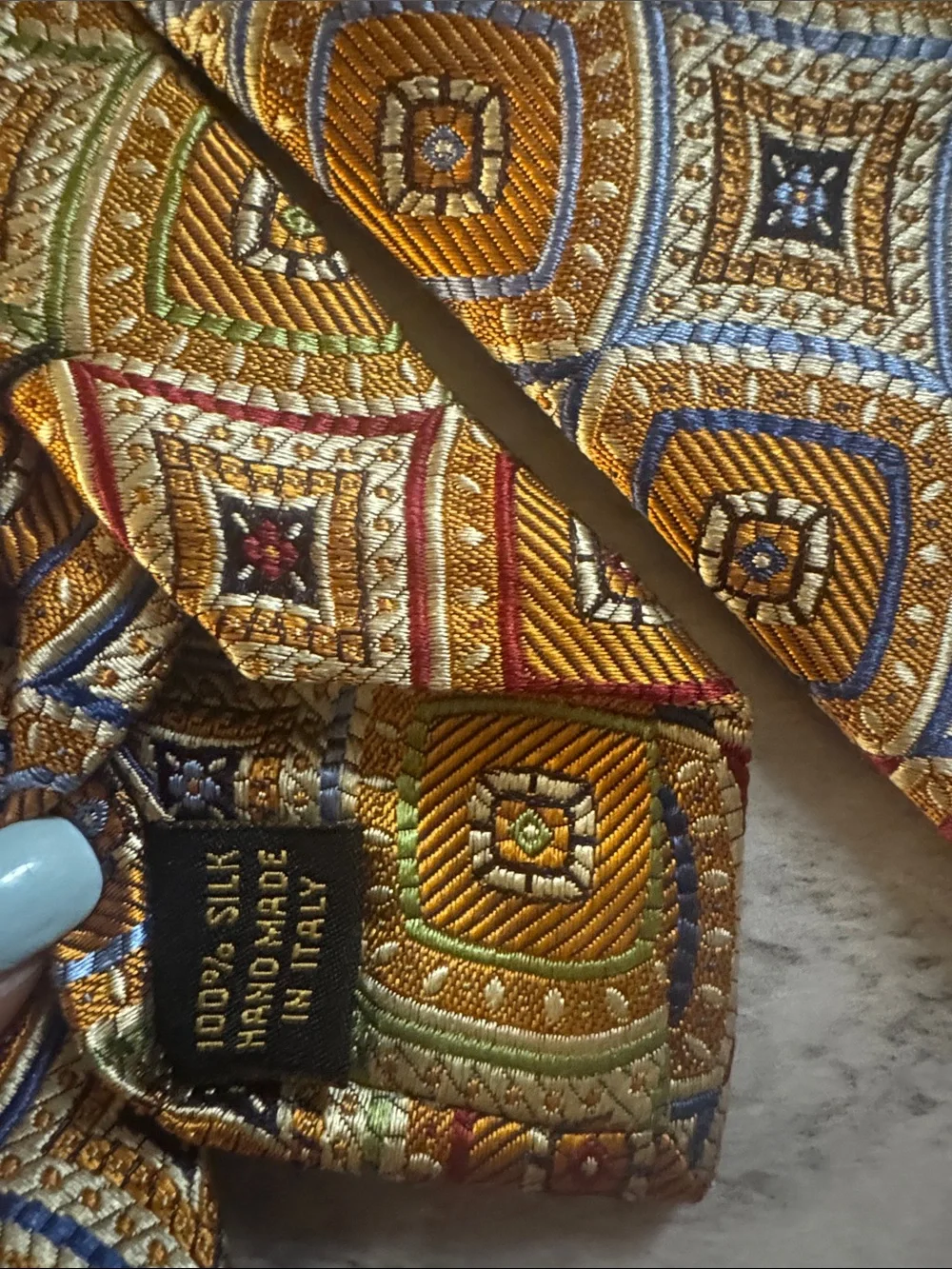 Jos. A. Bank Gold Multi-Color Geometric Medallion Silk Tie